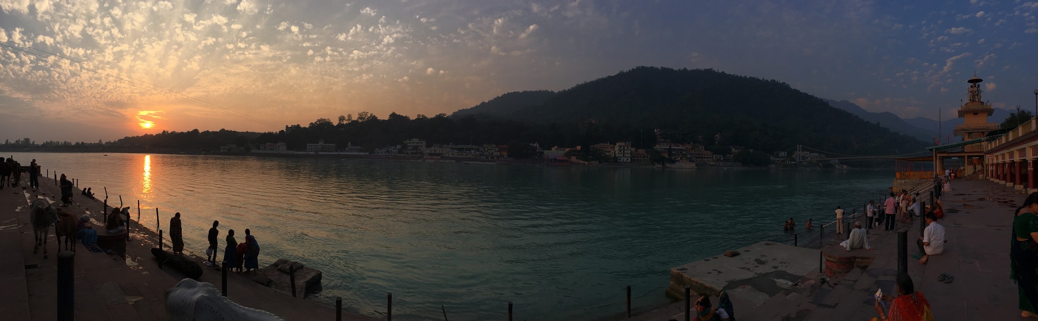 Sunset over a Ganga ghat near Rishikesh, Uttarakhand
